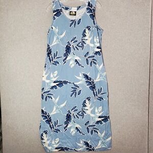 Paradise‎ Bay Women Dress Large Blue Floral Hawaiian Sleeveless Tank 90s